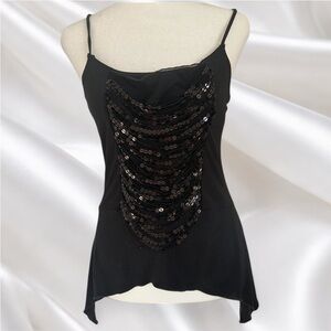 Sequin embellished Y2K fairycore cami top with asymmetrical hem